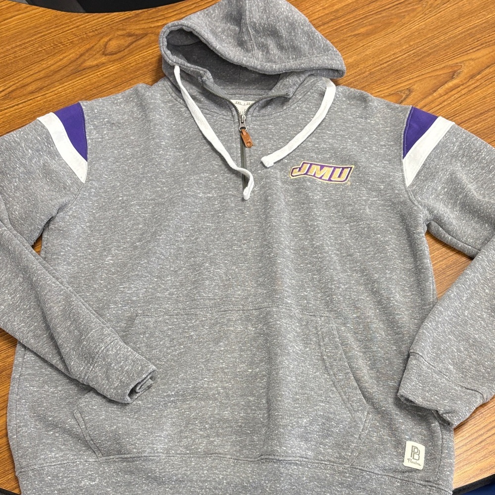 Pressbox Gray Hoodie with Purple JMU Logo